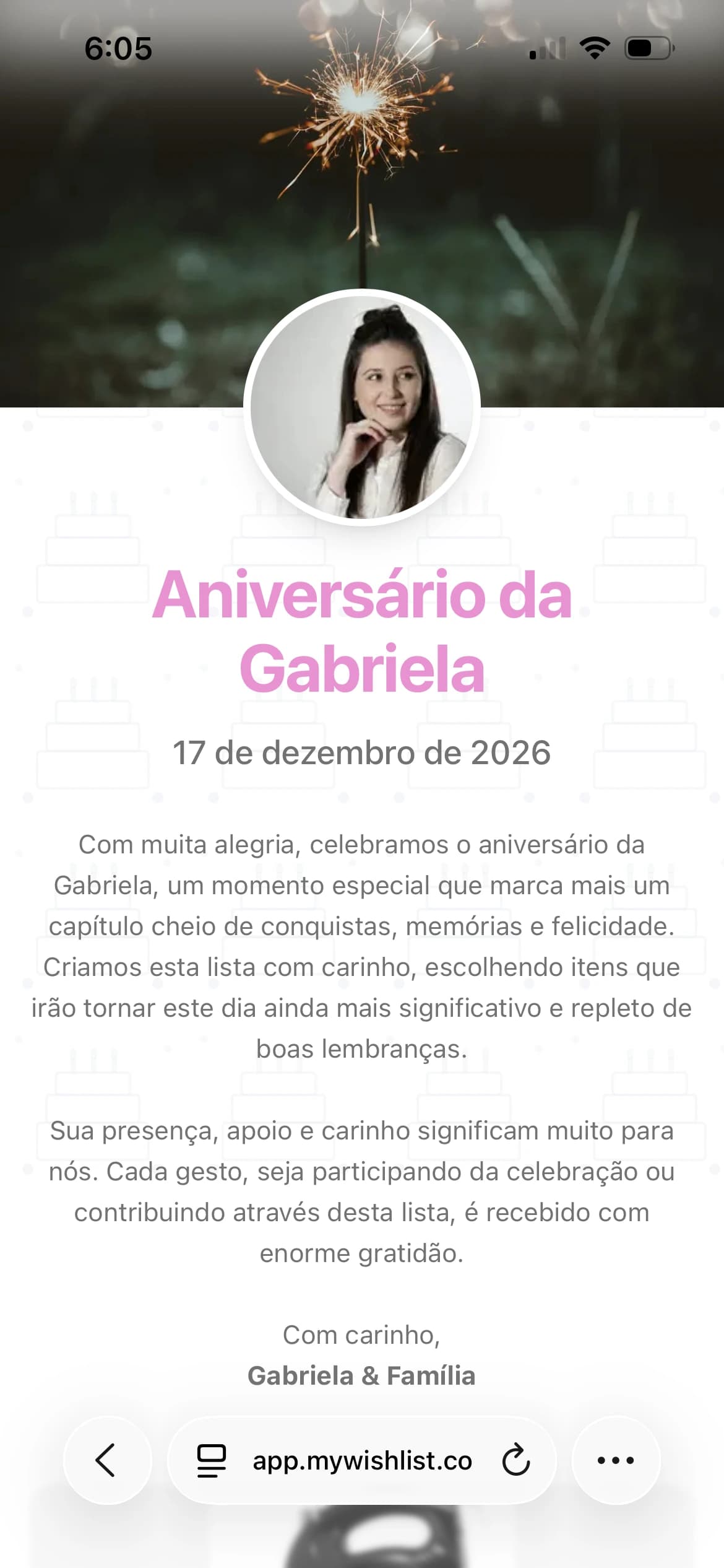 Exemplo de lista de chá de bebê